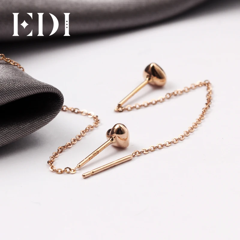 Серьги капельки EDI из натурального розового золота 18 К гладкие длинные серьги с