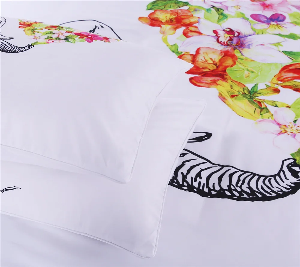 CAMMITEVER Bedding Set Elephant with Flower Duvet Cover Floral 3-Piece Bedspreads Queen For Adult Kids Horse Bedclothes | Дом и сад