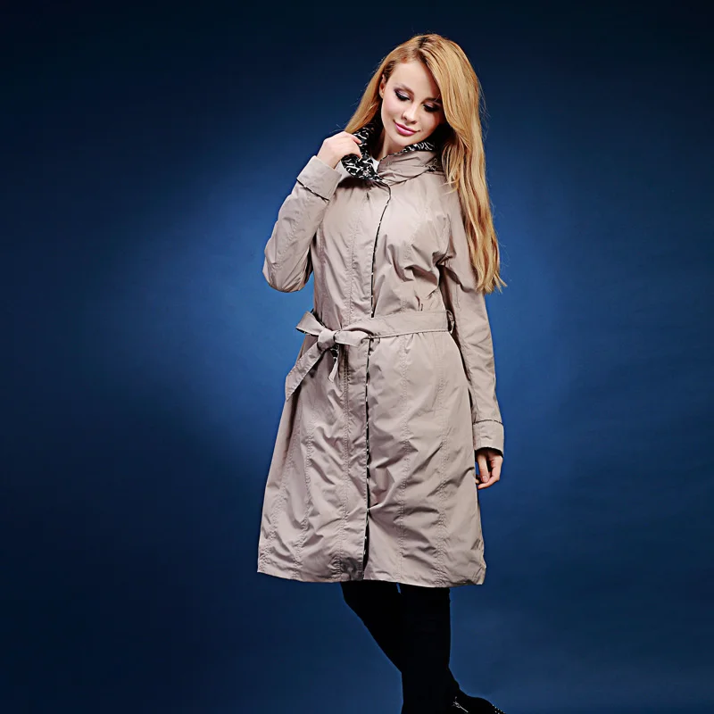 

spring and autumn trench coat for Europe and Russia long trench design women's hat double layer coat plus size 48-62 VLJ-V515