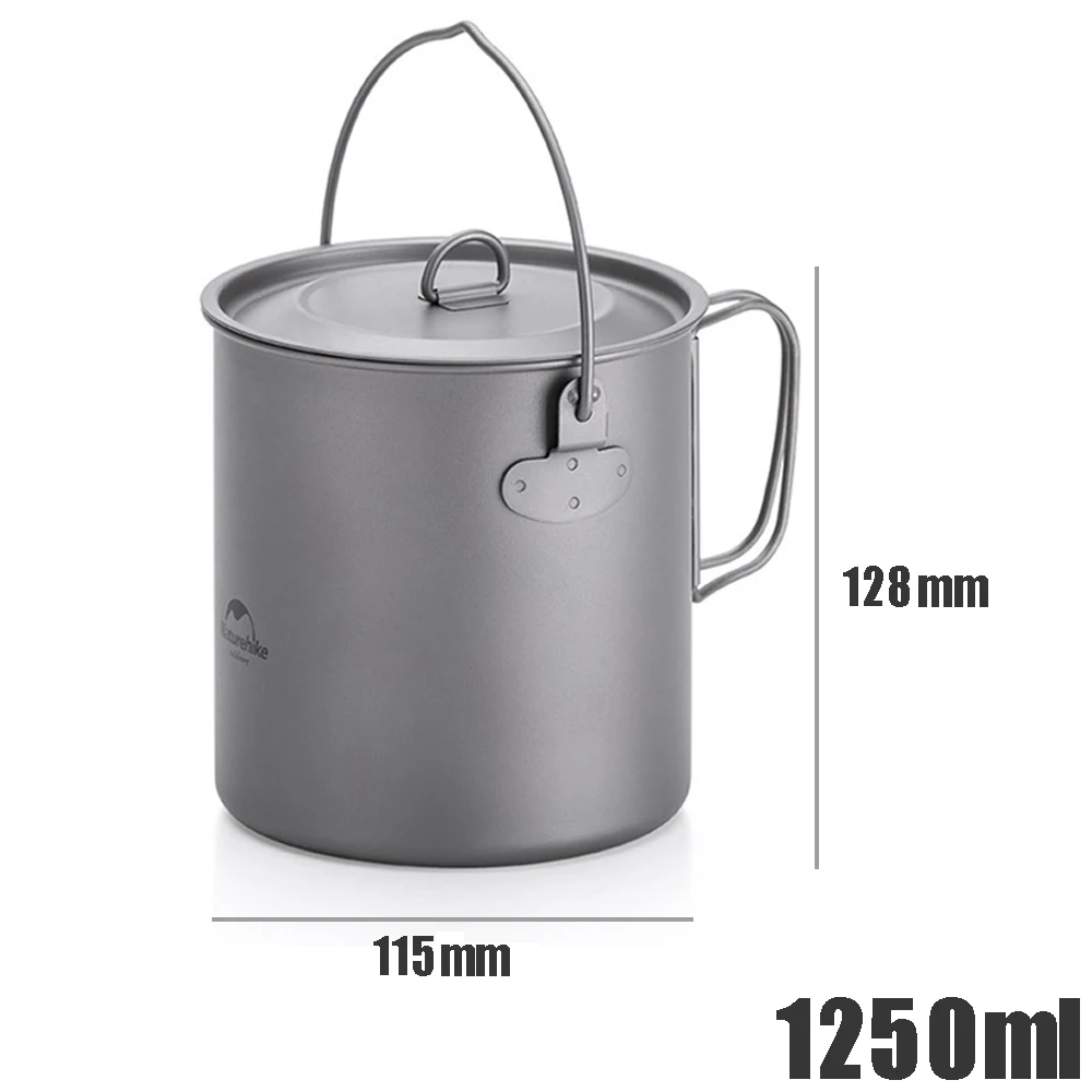 1250ml Титан чашки Сверхлегкая титановая кастрюля для улицы, для кемпинга, титановый чаша Портативный пикник кружка для воды с складной ручкой - Цвет: 1250ml