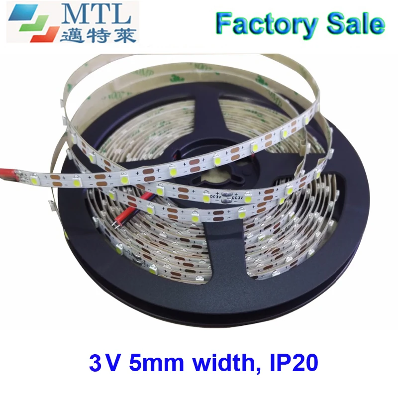 

3V 60LED/M, high brightness, 5MM width PCB 3528 LED strip, led tape, 50M/lot, IP20, 2 years warranty, Factory Wholesale