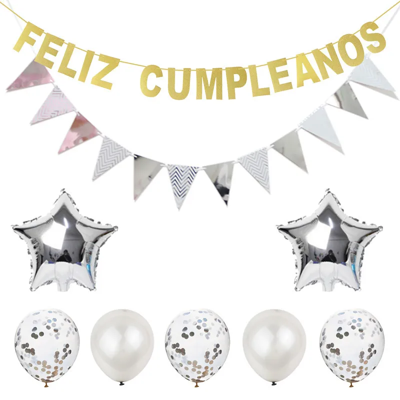Feliz Cumpleanos Испания с днем рождения воздушный шар комплект флаг надписью|Воздушные