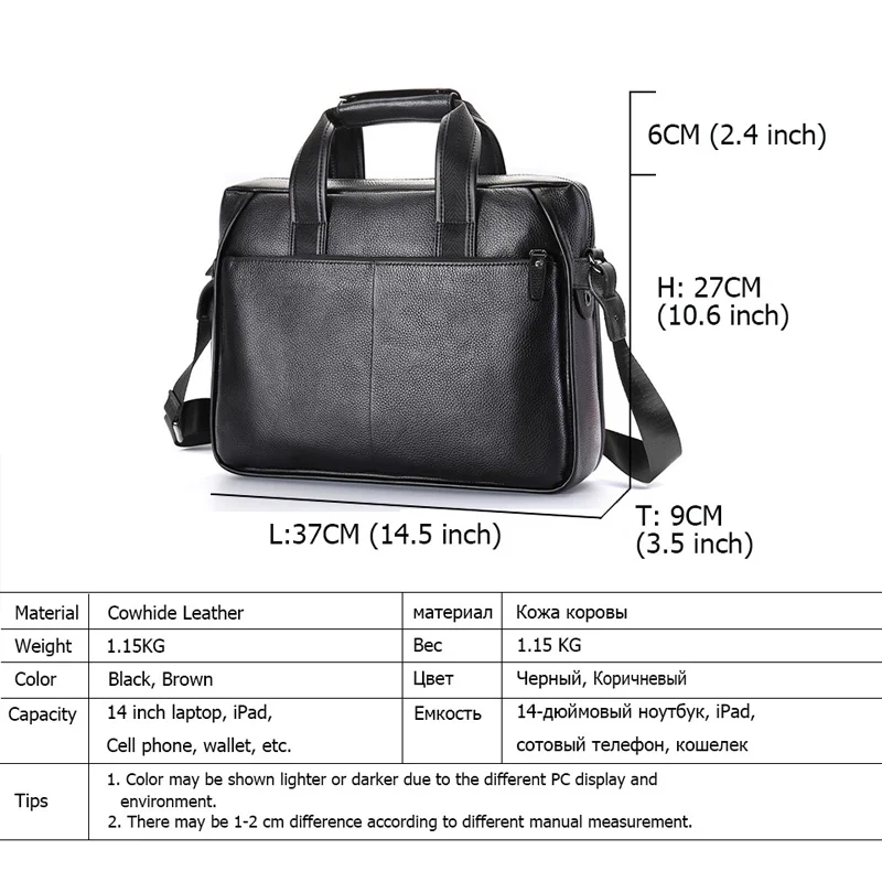 100% Genuine Leather Men's Briefcase Large Capacity Men Handbags Business Men Shoulder Messenger Bag Natural Cowskin Laptop Bag