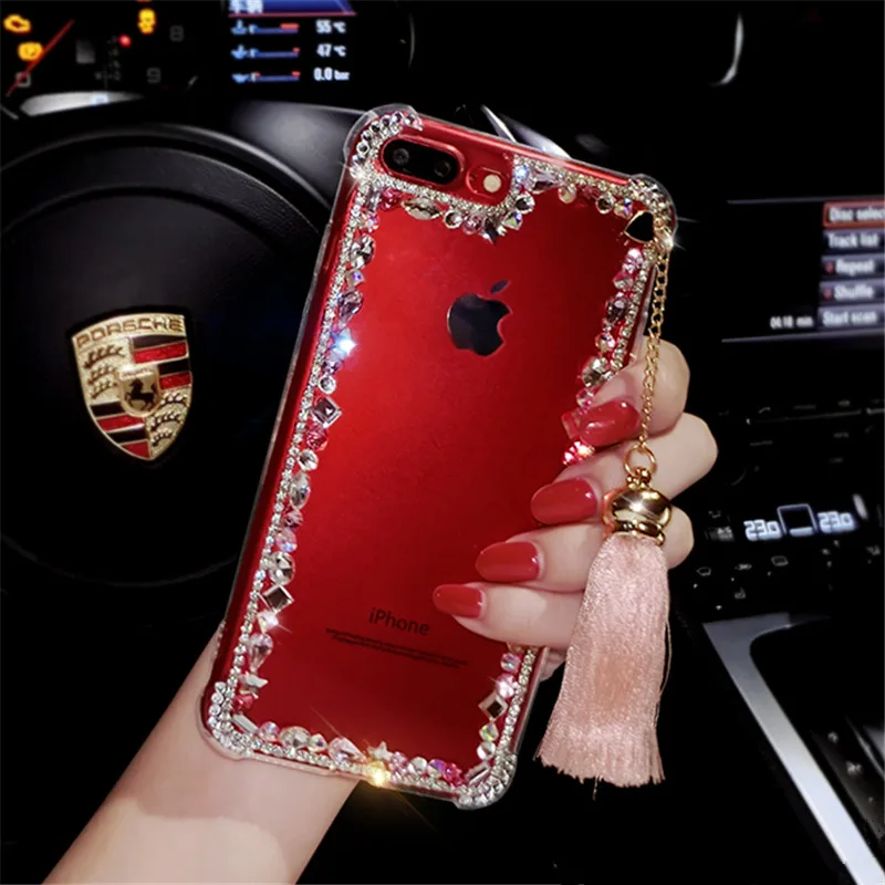 For Samsung S5 S6 S7 edge S8 S9 plus Note 3 4 5 8 fashion Lovely girls flash tassel Diamond Rhinestone cell phone protector case | Мобильные