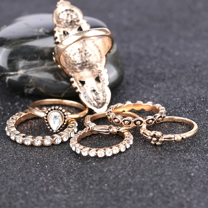 Винтажные кольца с цветами для женщин 7 шт./компл. золотистого цвета Бохо летние