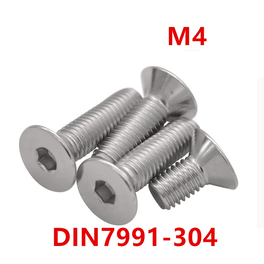 100 шт. винты M4 * 5/6/8/10/12/16/20/25/30 мм SUS304 DIN7991 с плоской головкой шестигранные болты|screw