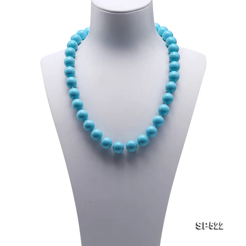 

JYX 2019 charming necklace blue 12mm Seashell Pearl Round Beads Necklace high quality 18" elegant jewelry for women
