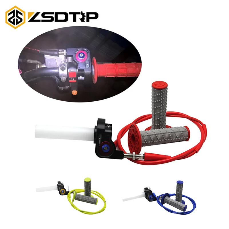 

ZSDTRP Universal Rubber Grip Handle Bar Motorcycle Grips 7/8" 22mm Grips + Aluminum Throttle Grips Throttle Cable