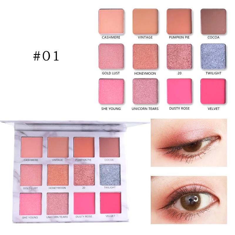 12 цветов Shimmer Glitter Eye Shadow Powder Matt Eyeshadow Cosmetic Макияж brochas maquillaje profesional кисти для
