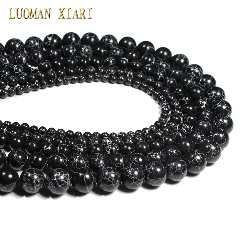 New Black Synthesis Turquoises Stone Round Beads For Jewelry Making DIY Bracelet Necklace Material 4/6/8/10/12 mm Strand 15'' |