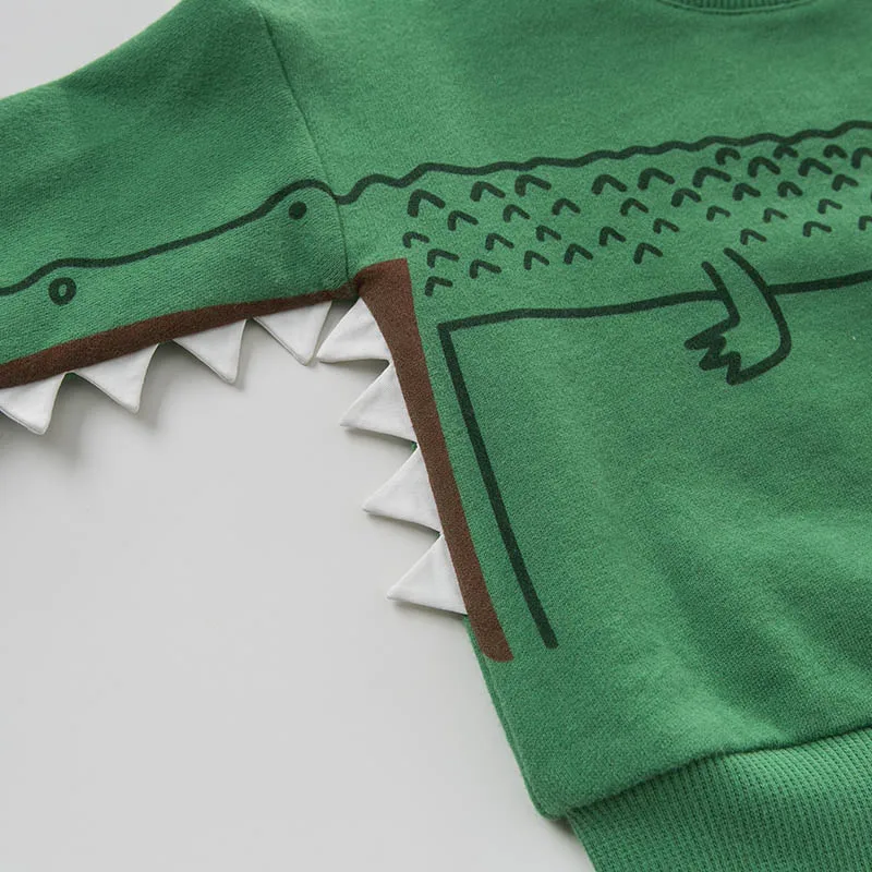 DBA9575 dave bella spring baby boys fashion crocodile print sets kids long sleeve clothing children 2 pcs suit | Детская одежда и