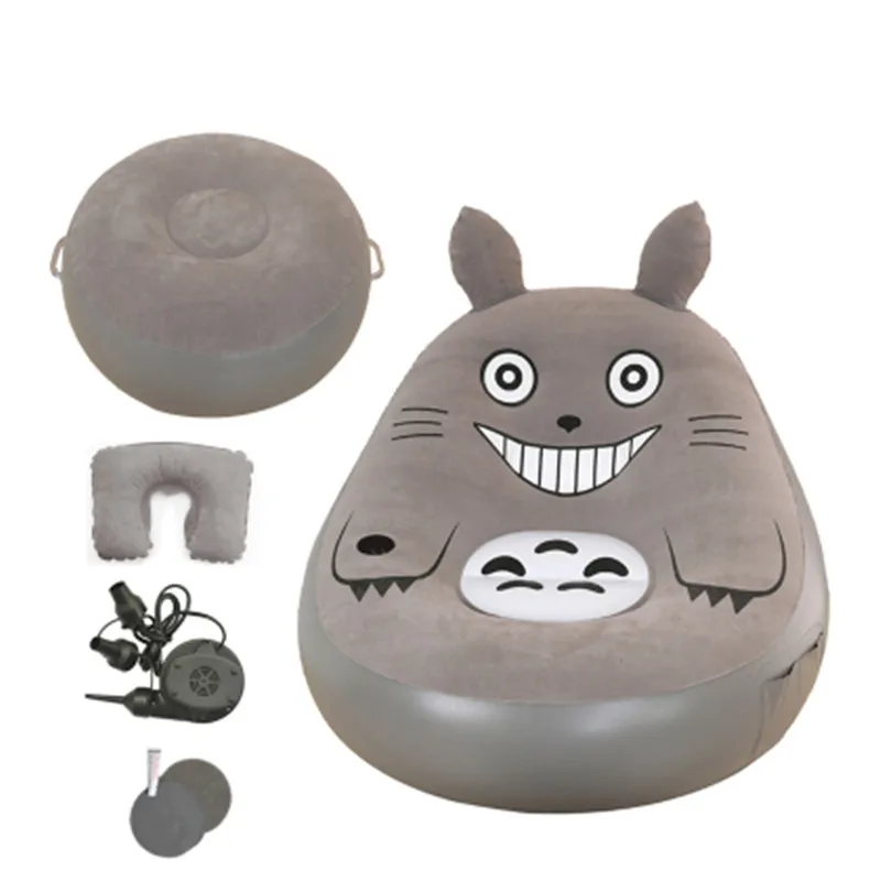 

Folding Totoro Bed Beanbag Cartoon Mattresses Inflatable Sofa Living Room Furniture PVC Flocking Beanbag Sofas With Footstool