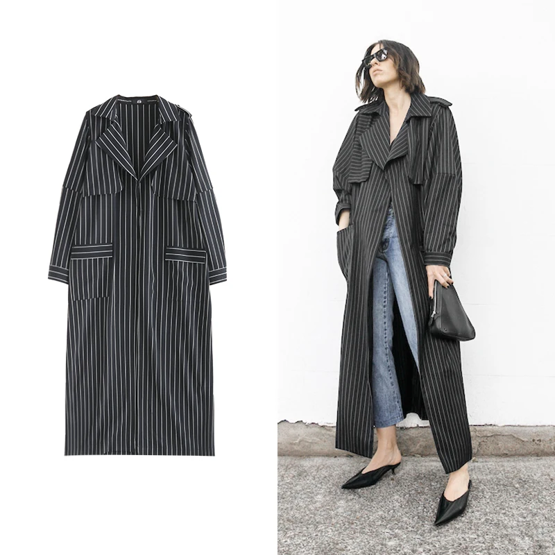 2019 New Autumn Fashion Women Clothes Eourpean High Street Striped Long Loose Spliced Notched Collar Female Jacket (E7) | Женская одежда