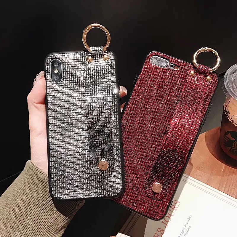Роскошный мягкий чехол из ТПУ на запястье для iphone 6 6s 7 8 plus X Xs max XR блестящий |