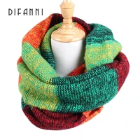 difanni good quality winter girl loop scarf colorful stripe infinity scarf designer acrylic mohair basic shawls soft womens