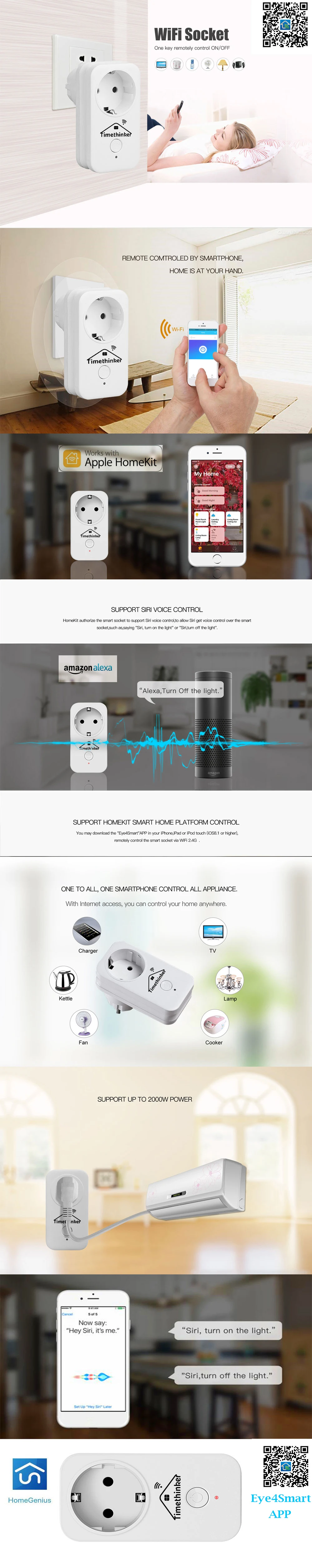 Timethinker 3 шт умный Wi-Fi розетка EU US AU Вилки UK для Apple Homekit Siri Alexa Google Home Дистанционное Управление розетки