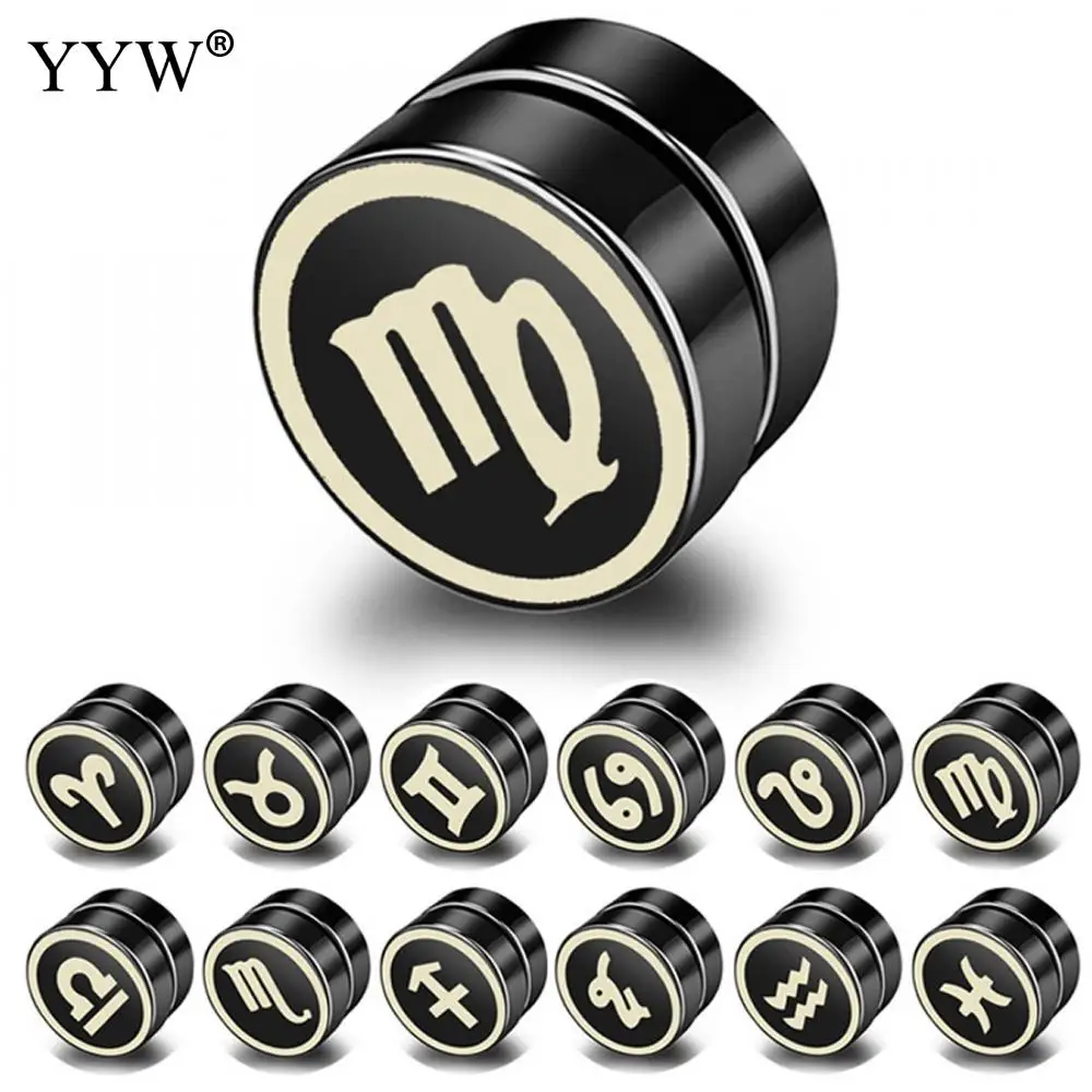 1 шт. магнитная серьга из нержавеющей стали Плоская Круглая Зодиак Созвездие