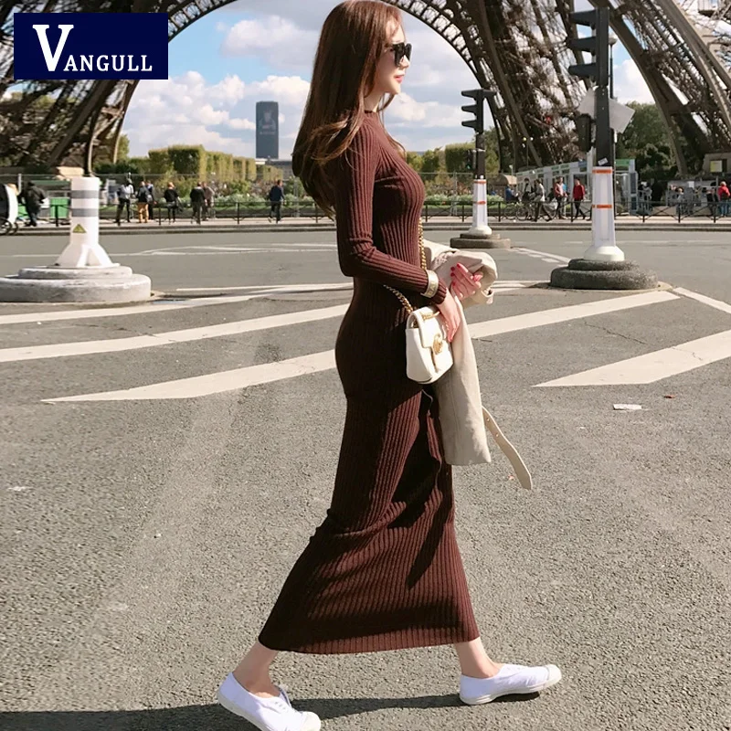Женское трикотажное Хлопковое платье Vangull облегающее до щиколотки с длинным