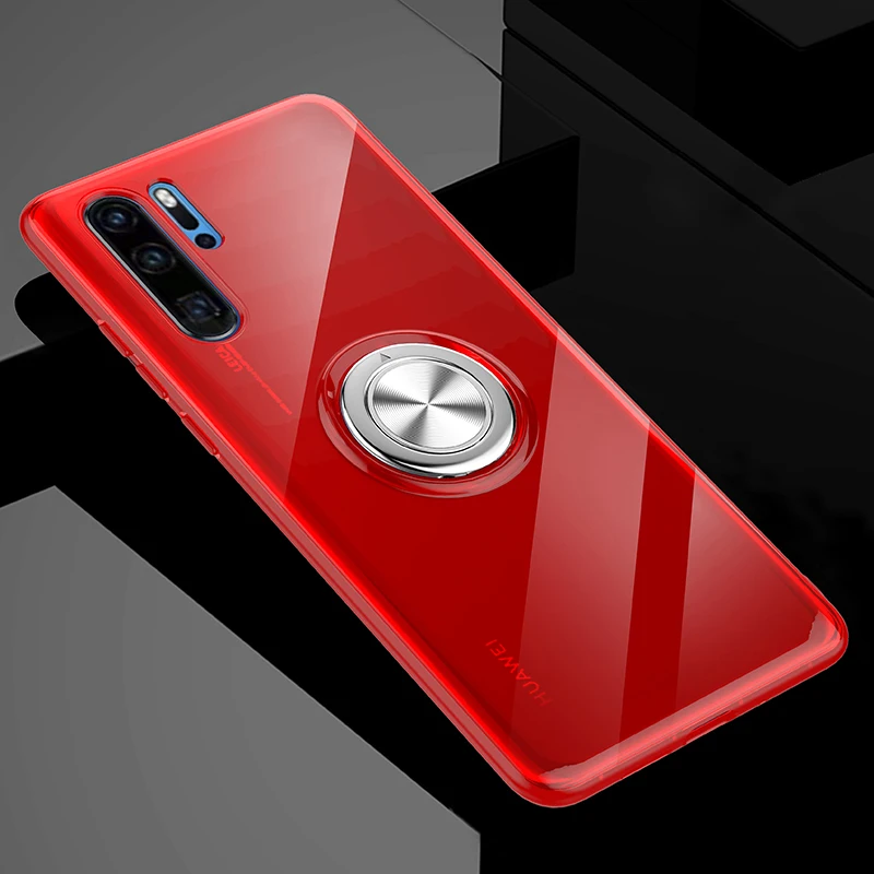 Transparent red Чехол для huawei P30 Pro Lite, прозрачный мягкий силиконовый чехол с кольцом-держателем для huawei P20 mate 20 Pro X Honor View 20, чехол для телефона - Цвет: Transparent red