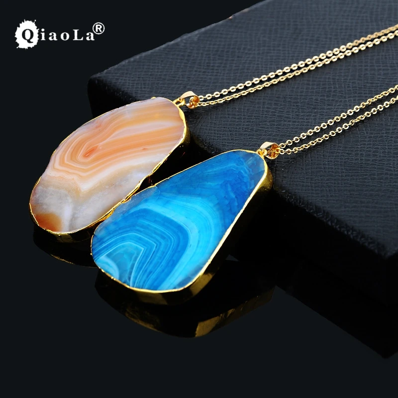 1 Шт. Позолоченные Цепи Ожерелье Красочные Бразильский Агат Нерегулярные Кварц