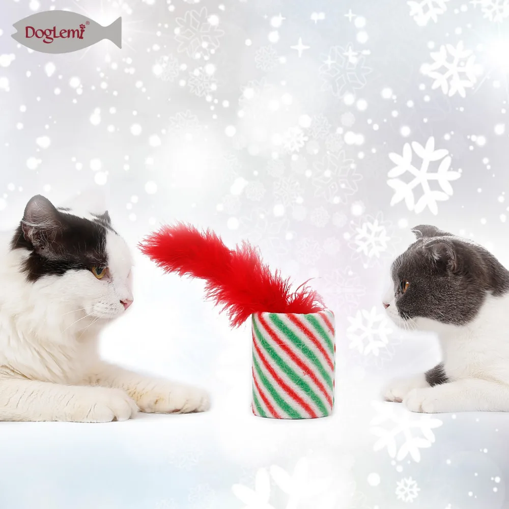 Christmas Cat Tube Toys Nature Feather with Bell Kitten Toy | Дом и сад