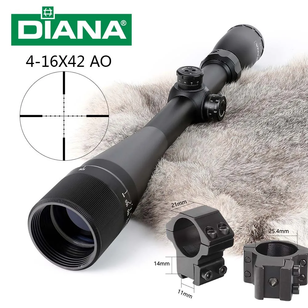 Low dovetail rings DIANA 4-16X42 AO тактический прицел Mil Dot сетка 25,4 мм трубка охотничий оптический прицел - Цвет: Low dovetail rings