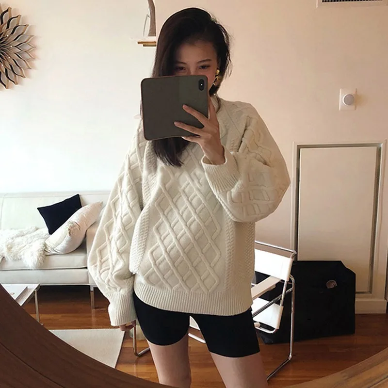 TWOTWINSTYLE Casual Knitting Women's Sweater Pullover Female Lantern Long Sleeve Oversized Jumper Fashion Autumn Winter 2019 New | Женская