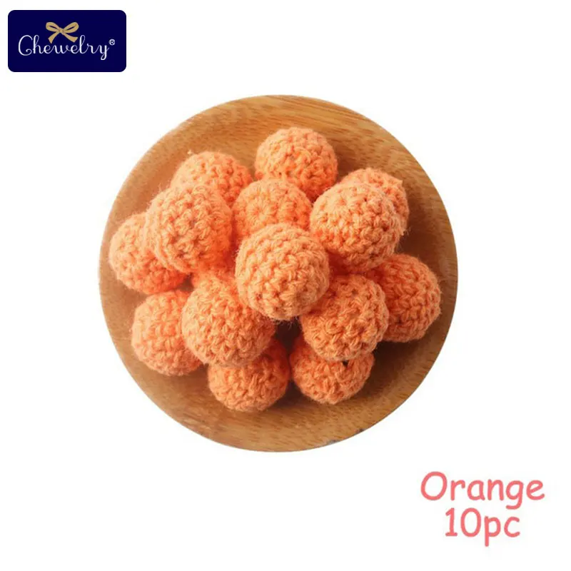 Orange Crochet 10 шт. круглый деревянный Прорезыватель для зубов крючком жевательные, бусины зуб кормящих Цепочки и ожерелья прорезывания зубов детские бусы Прорезыватель для зубов свободные шарики для детей Товары - Цвет: Orange Crochet