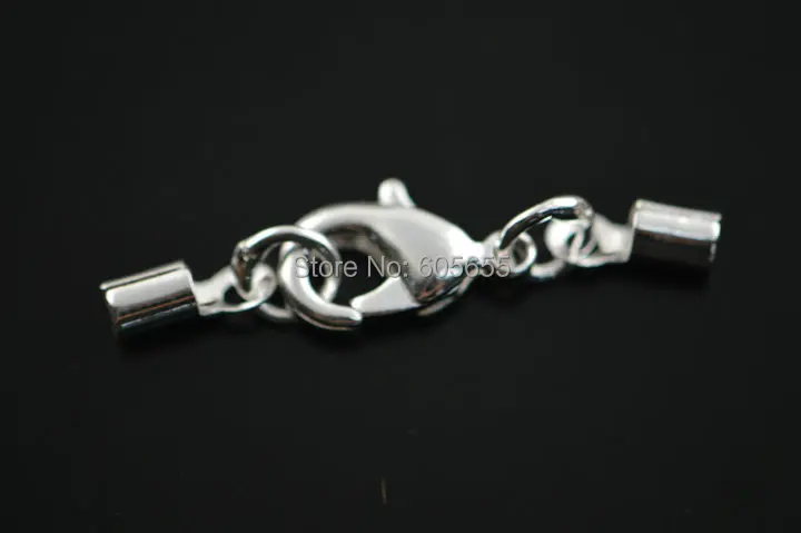 Jewelry findings Silver plated color Lobster clasps with tube connectors fit 2mm thickness leather cord jewelry making