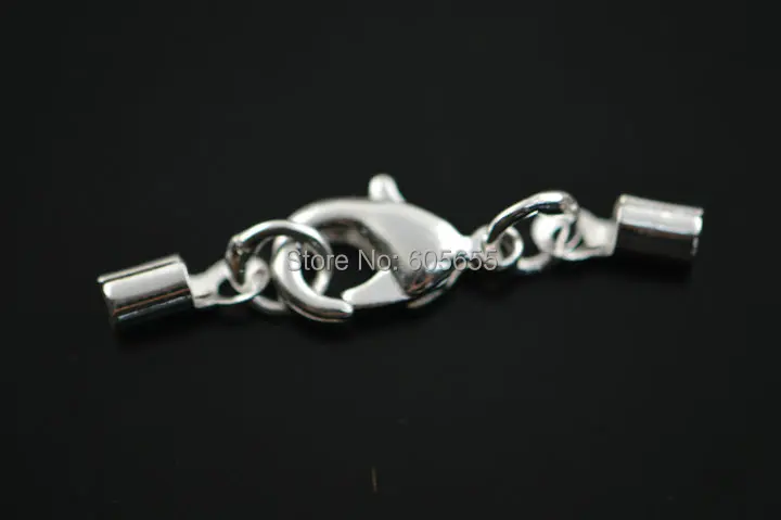 

Jewelry findings Silver plated color Lobster clasps with tube connectors fit 2mm thickness leather cord jewelry making