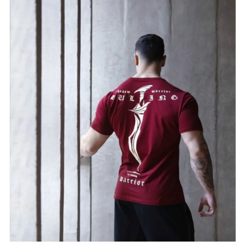 2019 мужская плотно моды шаблон с коротким рукавом футболка для фитнеса спортивная