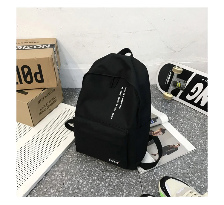 Solid Black Backpack Preppy Style Letters School Bag for Teenage Girls Brand High Quality Nylon Leisure Or Travel Bags Package