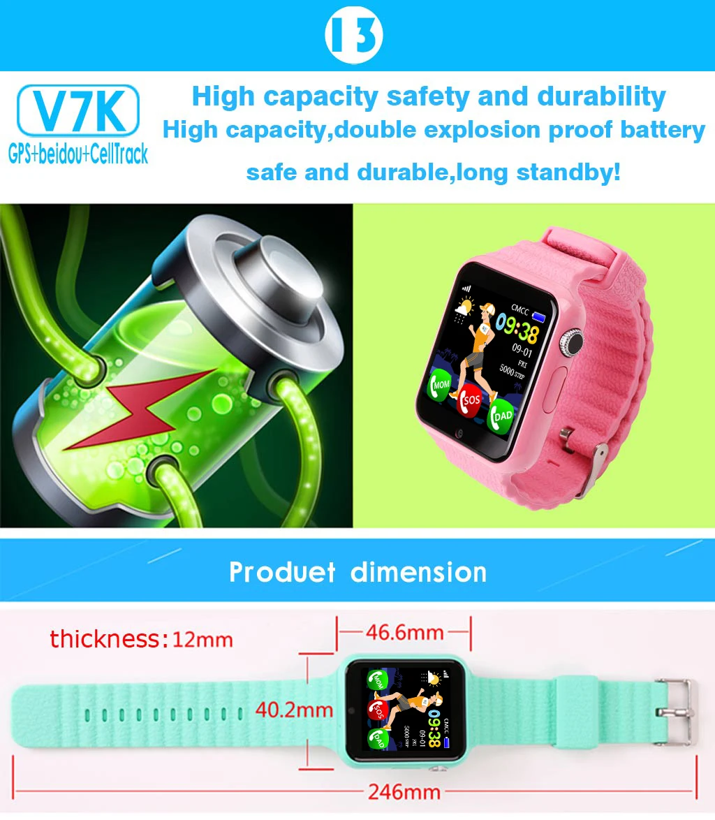 V7K Детские Смарт-часы, gps, для слежения за детьми, SOS, поиск местоположения, водонепроницаемые, с камерой, Bluetooth, монитор безопасности, спортивный браслет