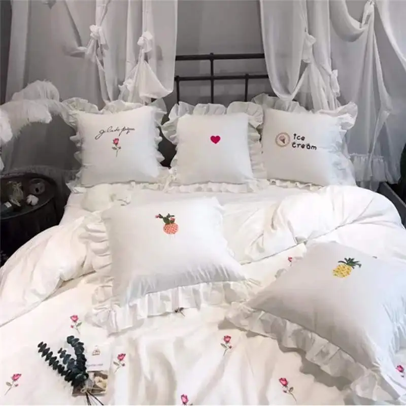 

Чехол из подушка с изображением кактуса хлопка с вышивкой в виде сердца ананаса, мороженого, с волнистым кружевом 45x45 см