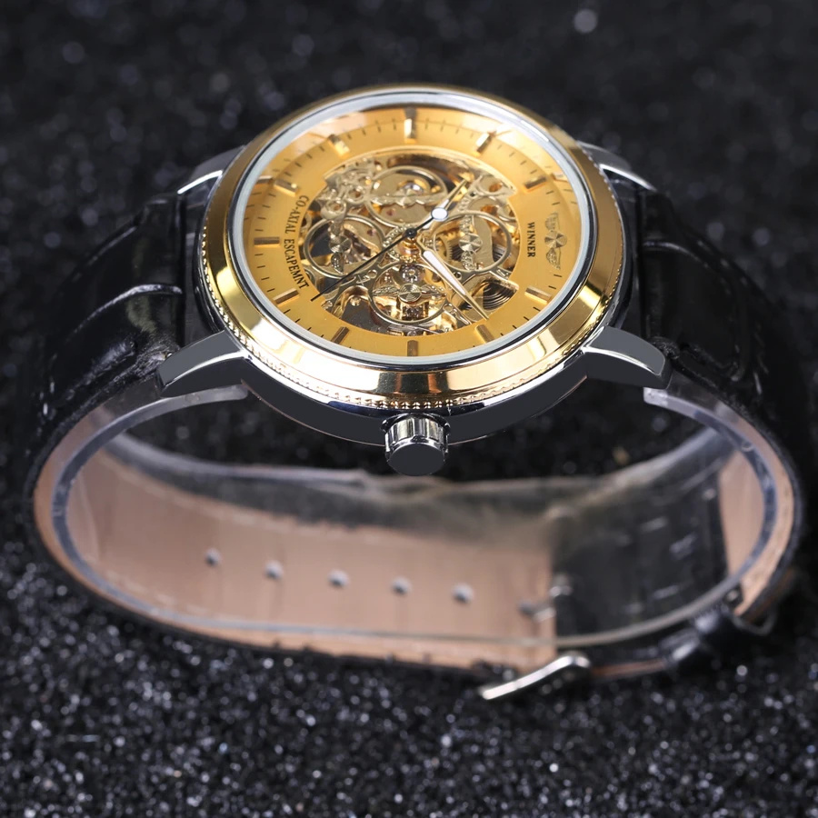 Часы наручные Winner Мужские механические дизайнерские аналоговые золотистые с