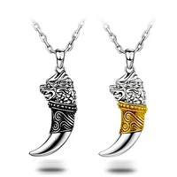 100 925 sterling silver fashion wolf tooth design mens pendant necklaces jewelry short chain man gift drop shipping