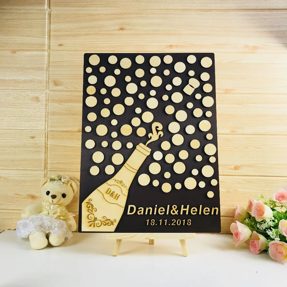 Personalized Wedding Guest Book 3D Theme Unique Custom Champagne Bottle Sign Rustic | Дом и сад