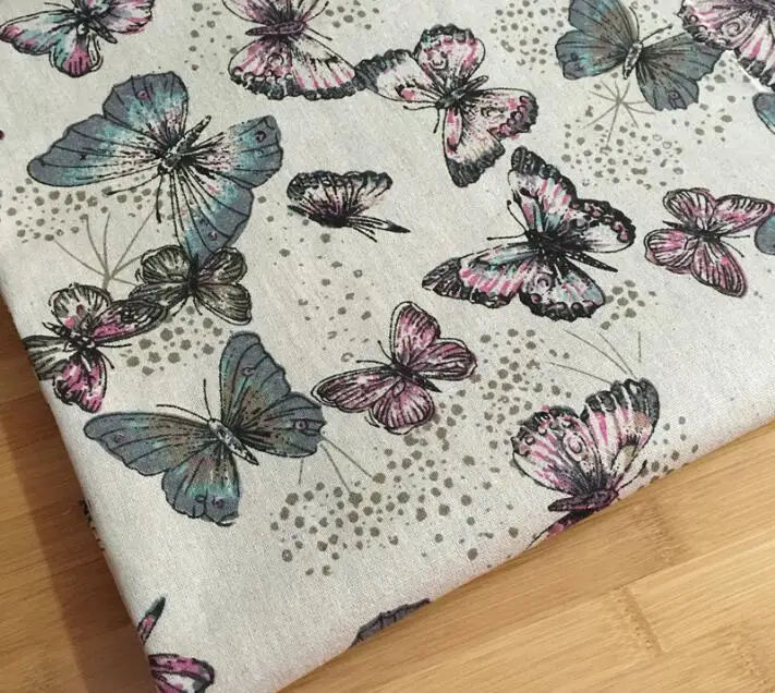 Хлопковая и льняная ткань с принтом бабочки ручная печать покраска серой ткани