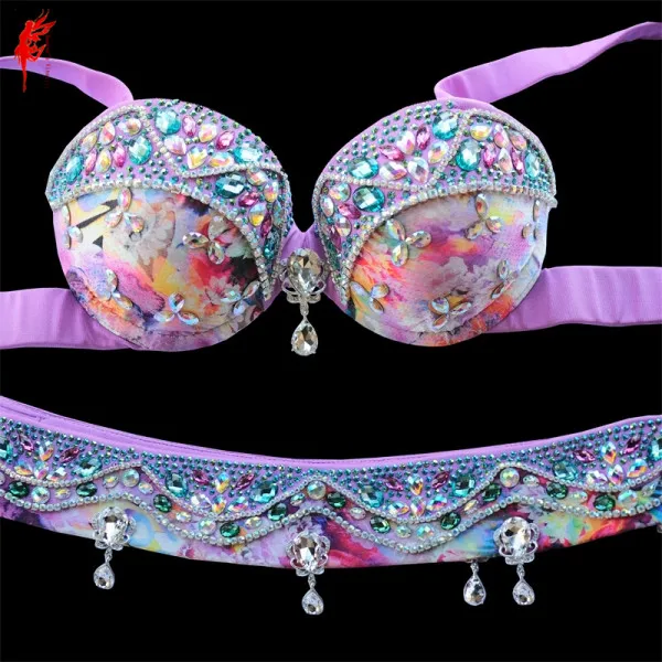 Роскошный набор для танца живота Стразы бюстгальтер + пояс 2шт. Костюм женская