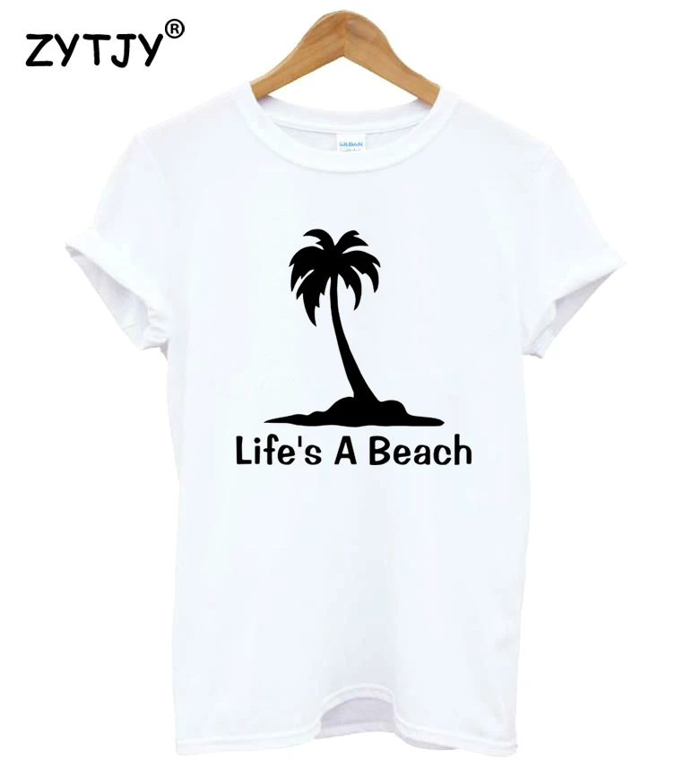 Женская футболка LIFE'S A BEACH с принтом кокосового дерева хлопковая Повседневная
