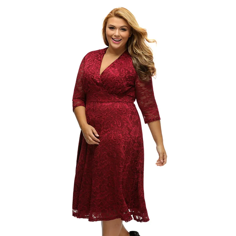 Стихарь Cfanny 2017 Новый Бургундия Кружева Формальное Skater Dress Женщины Элегантный