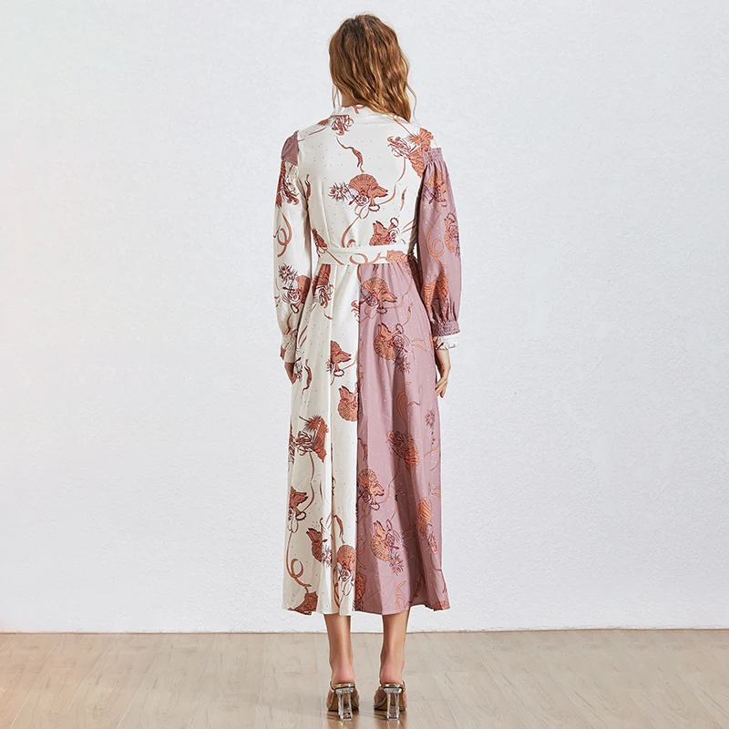 TWOTWINSTYLE Summer Print Dress Female V Neck Lantern Sleeve Bandage Bow Asymmetrical Dresses Women Fashion New Bohemian Style | Женская