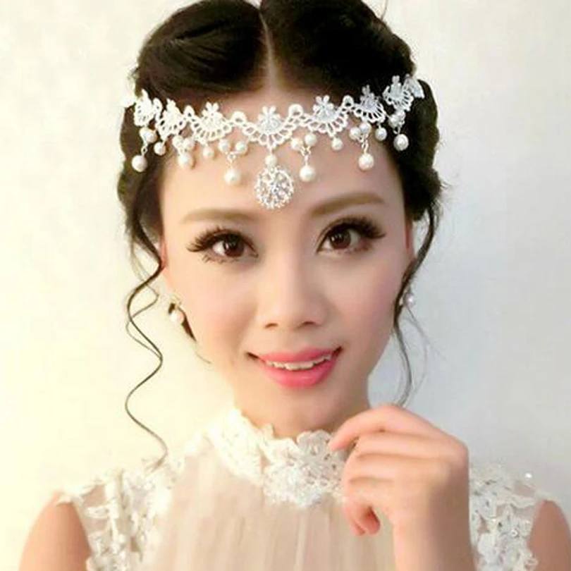 Винтажная Свадебная жемчужная кружевная лента для волос украшения свадебный