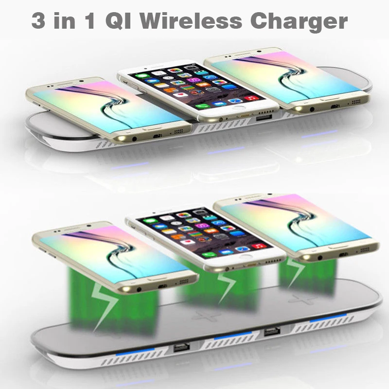 Беспроводное зарядное устройство 3 в 1 с 2 USB портами для iPhone X 8 Plus Samsung Note S8|Зарядные