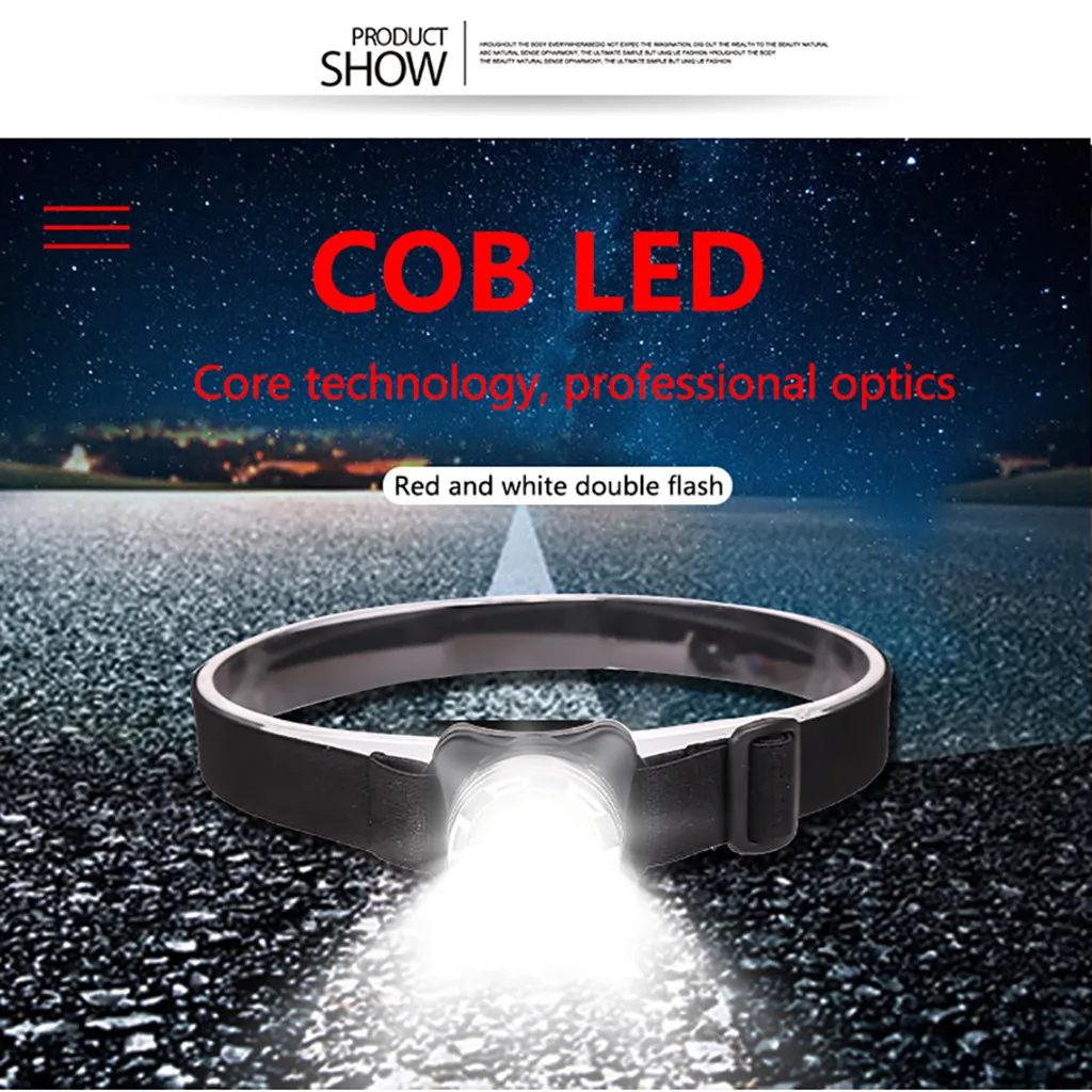 Светодиодный мини светильник наружный красный белый Micro USB заряжающий налобный