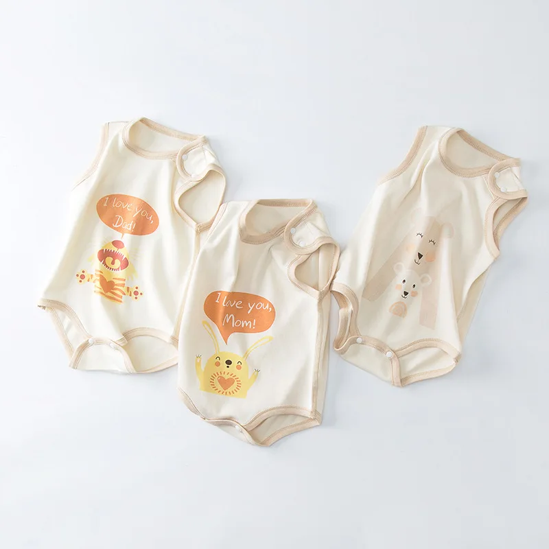Sleeveless 3 шт./лот Одежда для новорожденных Чистый органический цветной хлопок для маленьких мальчиков трико для девочек мультфильм маленьких девочек мальчиков комбинезоны - Цвет: Sleeveless