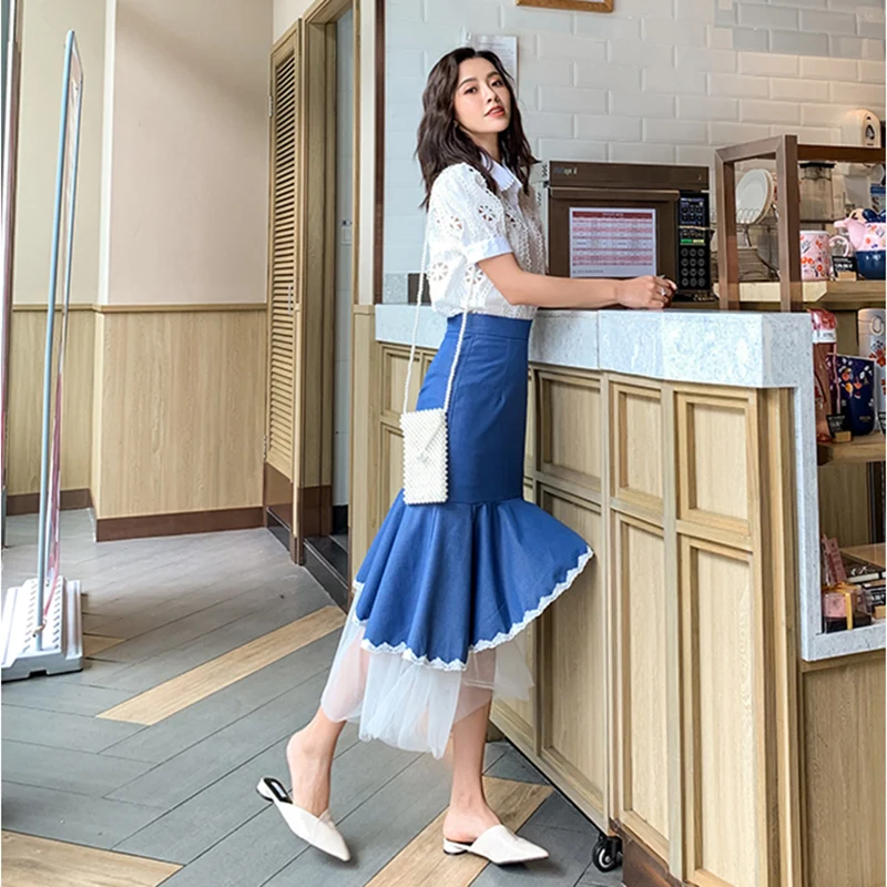 HIGH STREET/Новинка 2019 стильный костюм для подиума комплект женская блузка с вышивкой