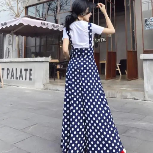 Женский шифоновый комбинезон в горошек с открытой спиной и широкими штанинами |