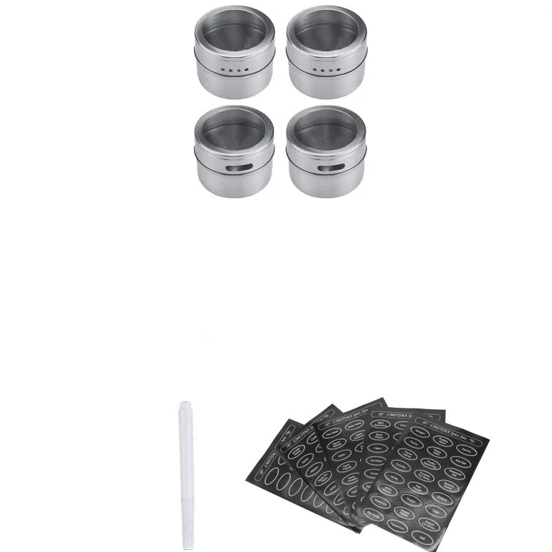 4 pcs LMETJMA магнитный Набор банок для специй с этикетками для специй и доской из нержавеющей стали, баночки для хранения специй - Цвет: 4 pcs