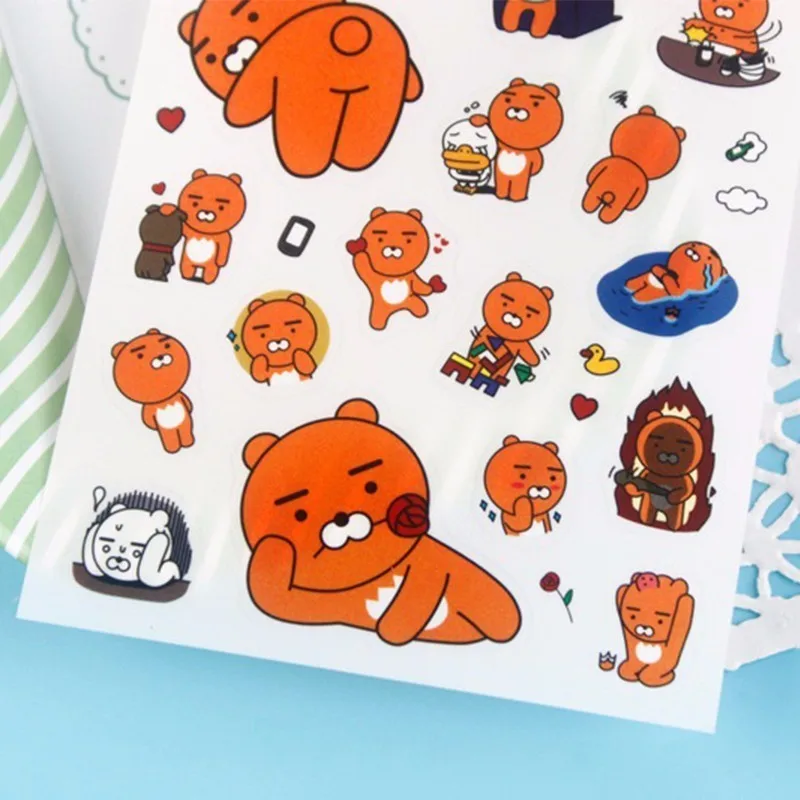 6 листов Корея канцелярские Kawaii Friends мультфильм Медведь Кролик персик наклейка